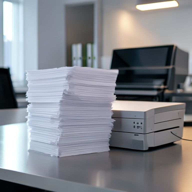High-quality laser printer paper stack next to a professional printer