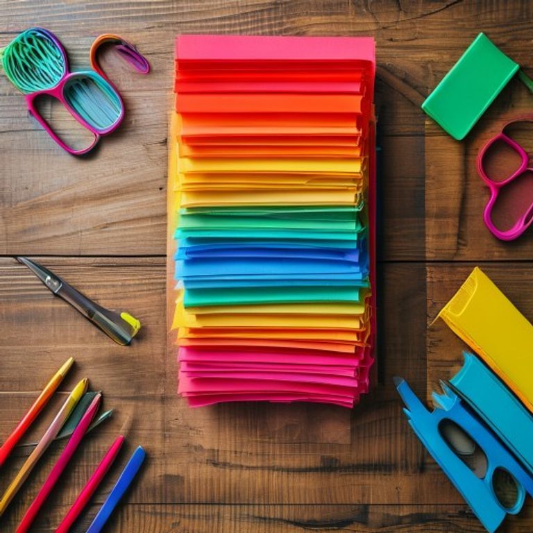 A stack of vibrant colored construction paper used for DIY crafting projects.