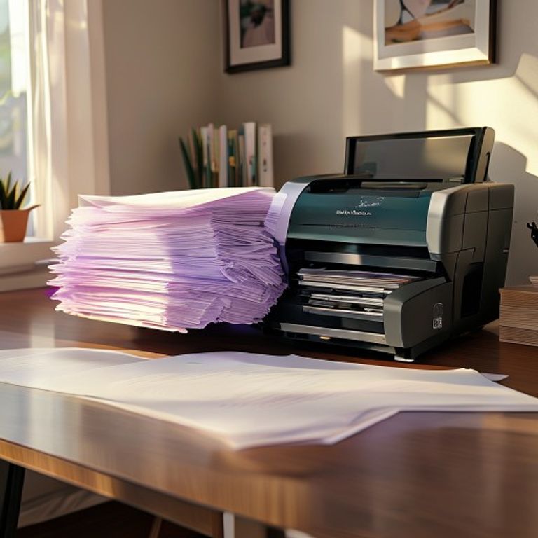 A professional stack of premium inkjet printer paper sitting next to an office printer.