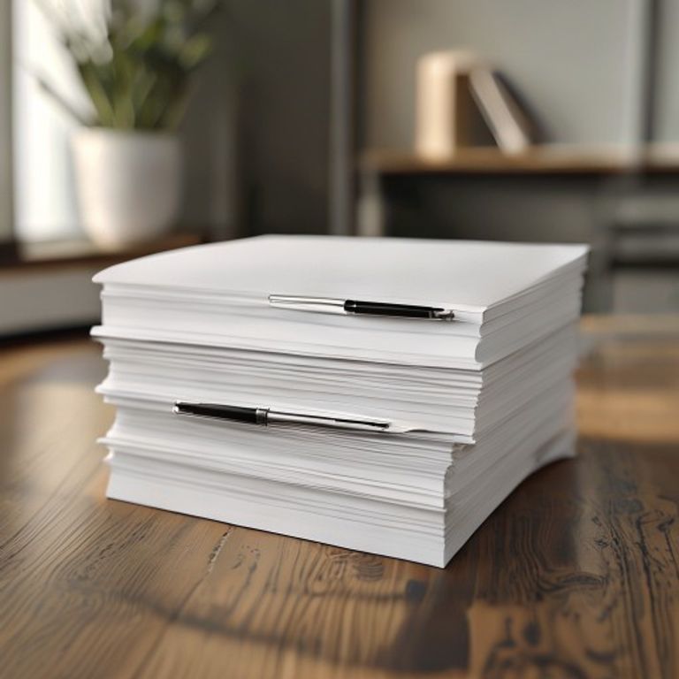 A stack of professional office paper on a clean workspace.