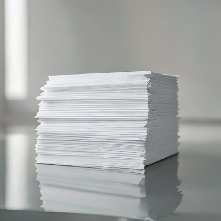 A neatly stacked pile of high-quality white paper A4 sheets ready for professional printing.
